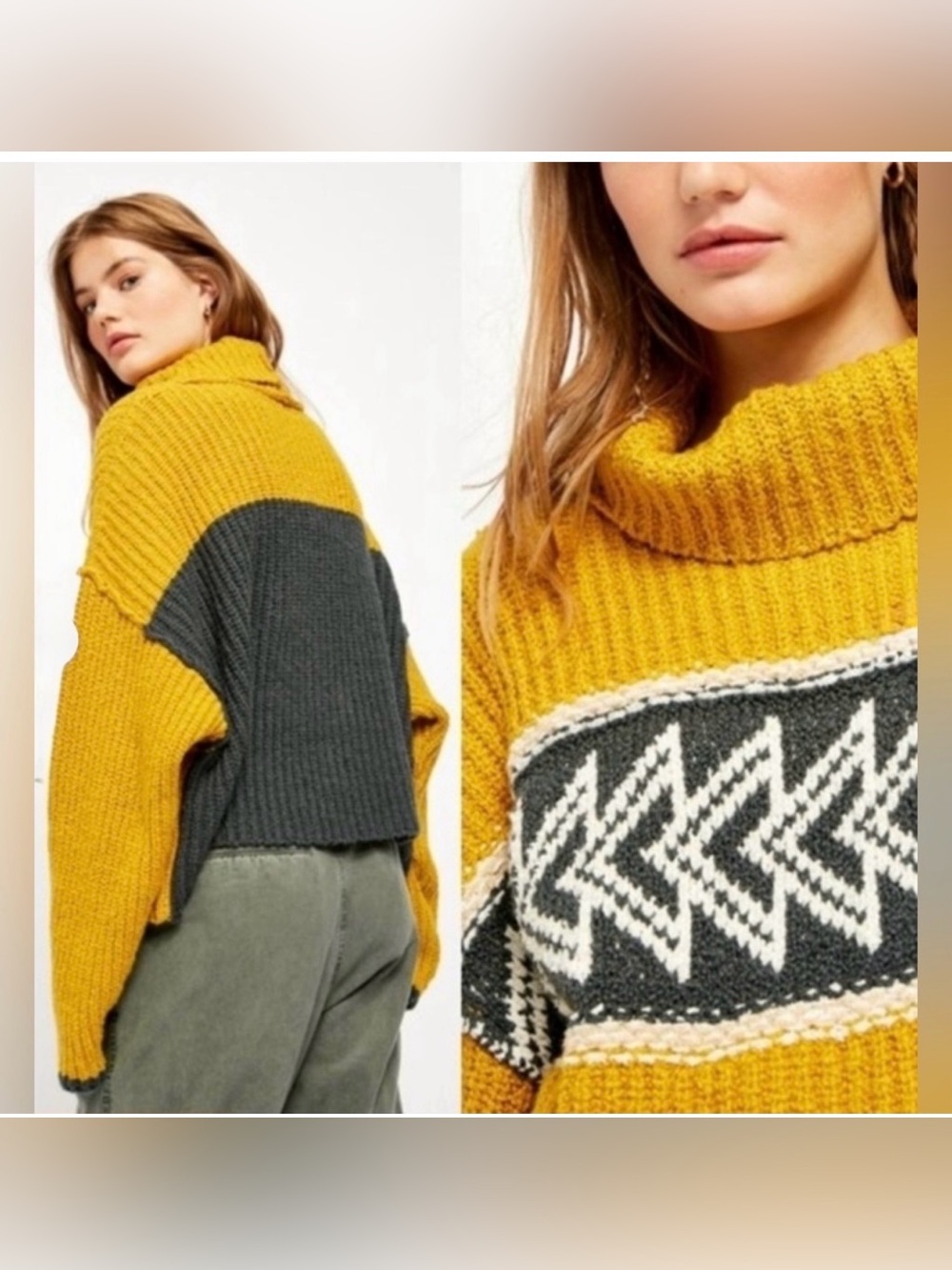 FREE PEOPLE Greater Than Sweater Oversized Cowl Neck Sweater Mustard Yellow SM